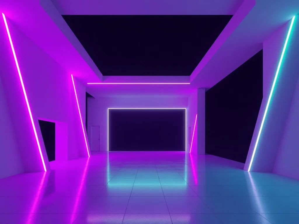 A minimalist architectural abstract structure with neon purp