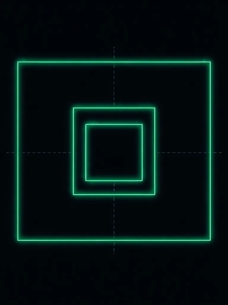 A minimalist technical diagram showing a small square expand
