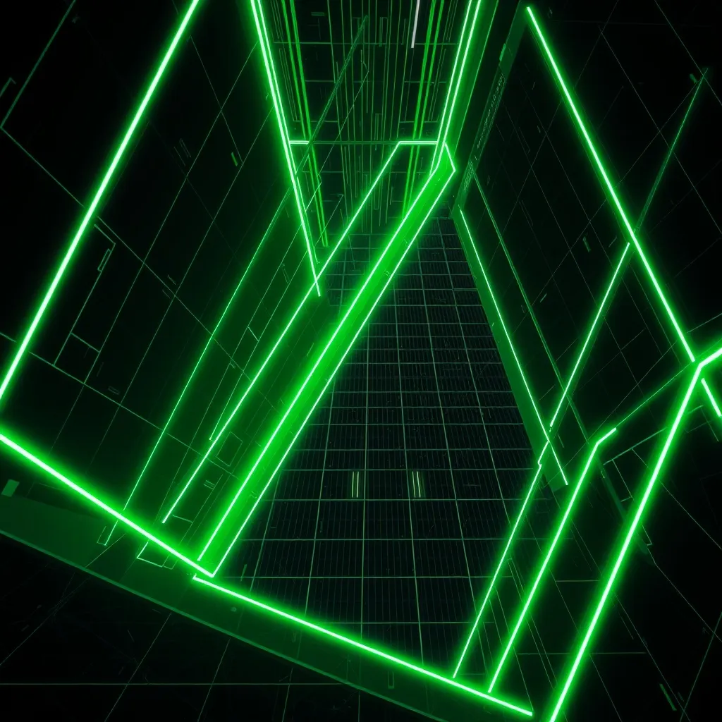 High-tech abstract architectural lines, neon green and deep